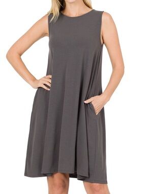 NWOT Zenana Outfitters Sleeveless Charcoal Gray Dress
